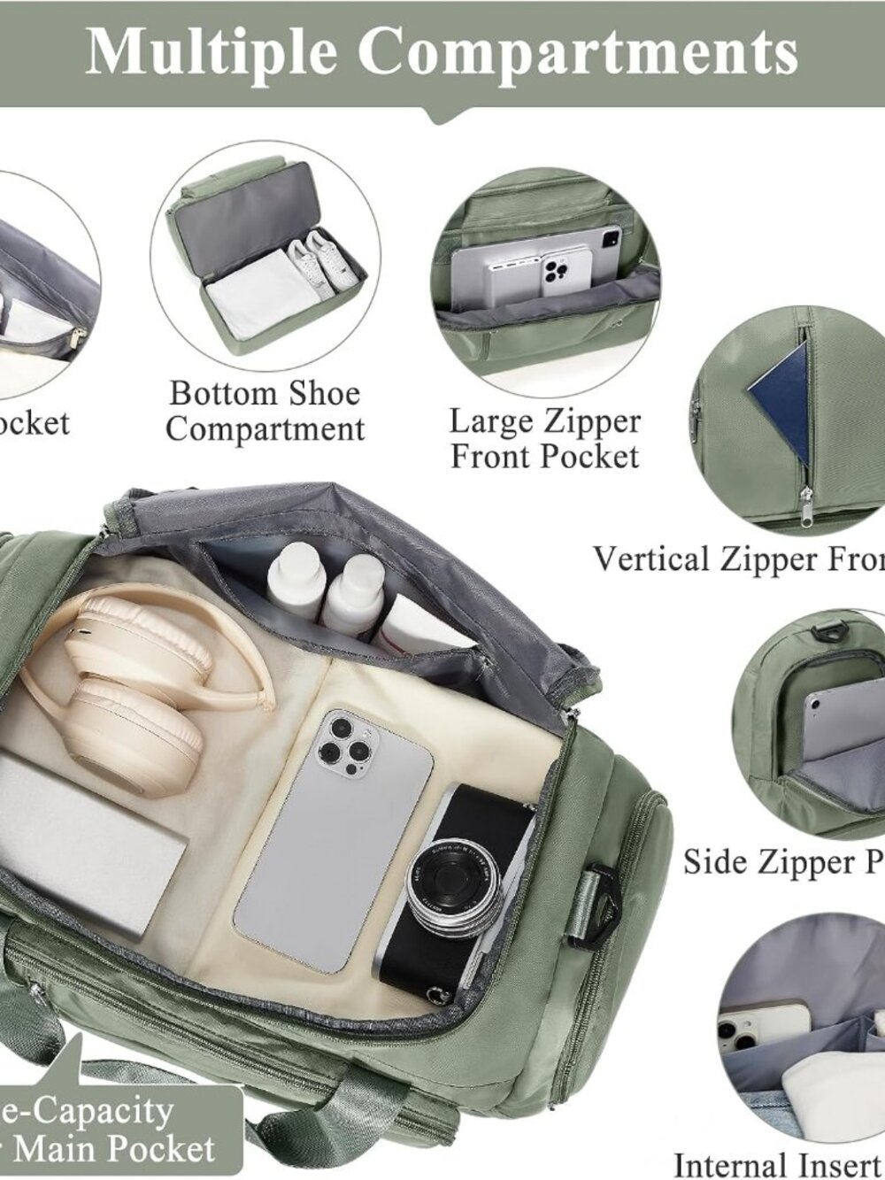 Travel Duffle Bag with Shoes Compartment,Overnight Weekender Bags for Women | Ca - Picture 4 of 8